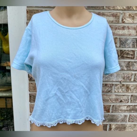 2000 Y2K Mint Green/Light Blue Heart Logo Victorias Secret Cropped Tshirt - Picture 4 of 16